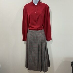 Vintage Pendleton Set Plaid Wool Skirt Size 14 Mock Neck Top Old Money Academia